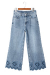 Hazel Blues® |  Dusk Blue Embroidered Cropped Wide Leg High Waist Jeans