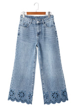 Hazel Blues® |  Dusk Blue Embroidered Cropped Wide Leg High Waist Jeans