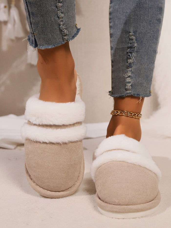 Hazel Blues® |  Contrast Faux Fur Round Toe Slippers