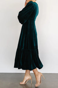 Hazel Blues® |  V-Neck Long Sleeve Midi Velvet Dress