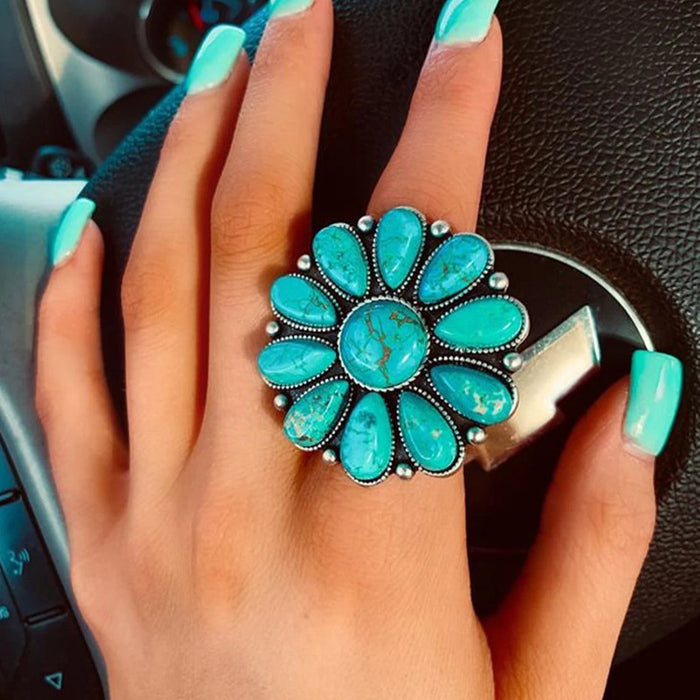 Hazel Blues® |  Artificial Turquoise Alloy Flower Ring