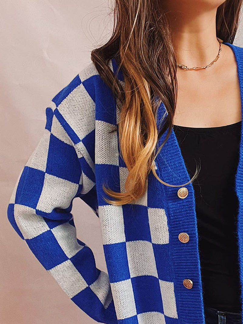 Hazel Blues® |  Checkered Open Front Button Up Cardigan