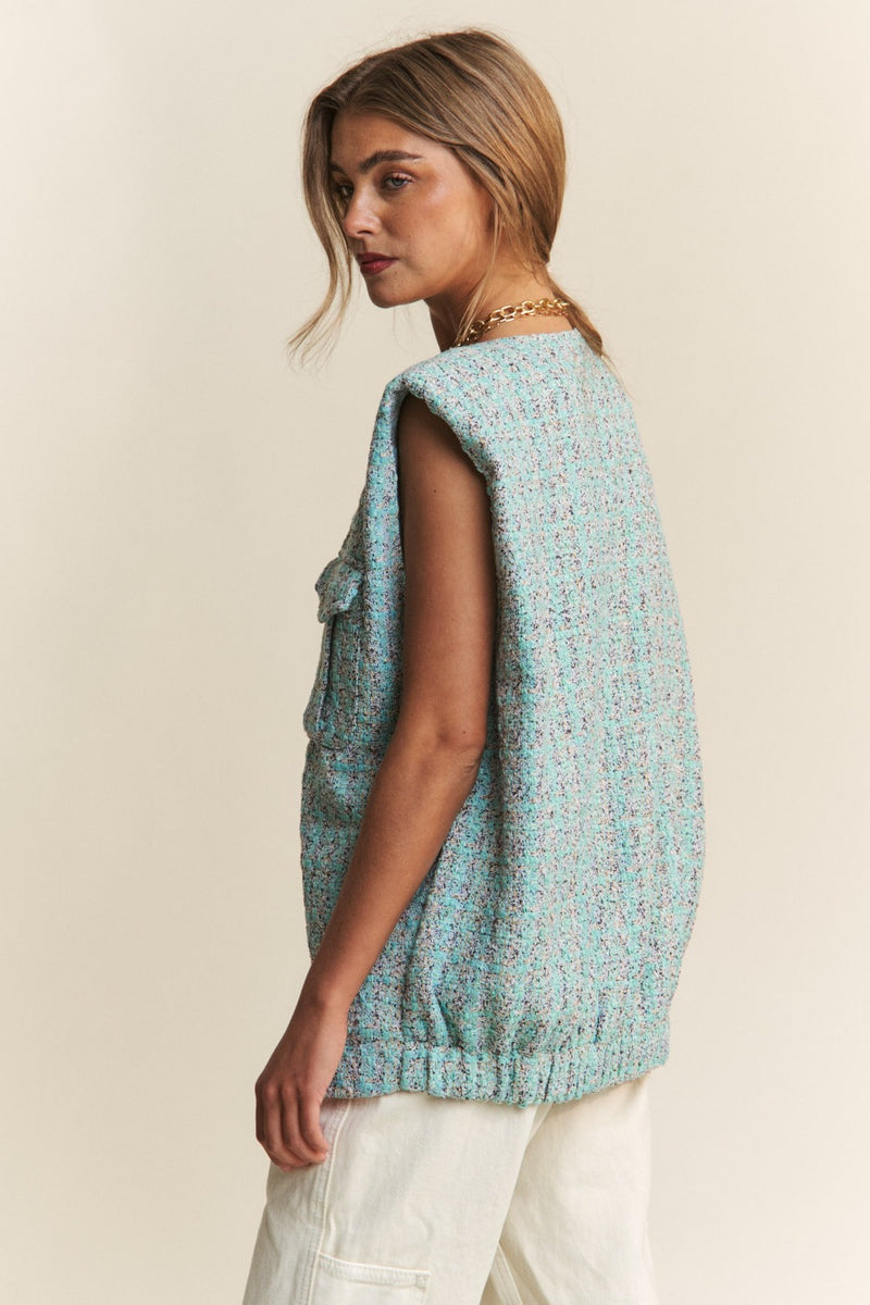 Hazel Blues® |  J.NNA Frayed Tweed Padded Shoulder Vest