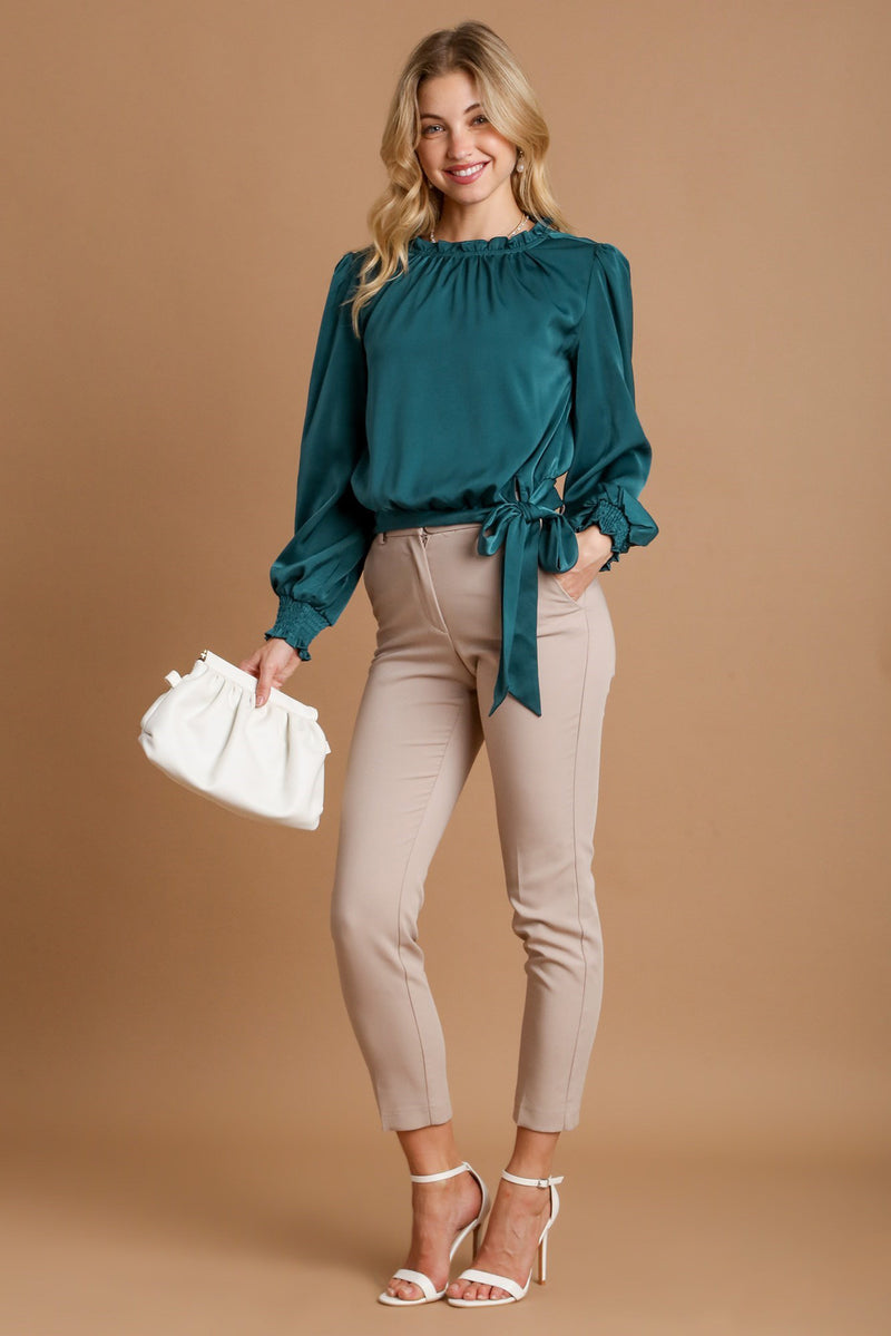 Hazel Blues® |  Umgee Frill Tied Hem Long Sleeve Blouse