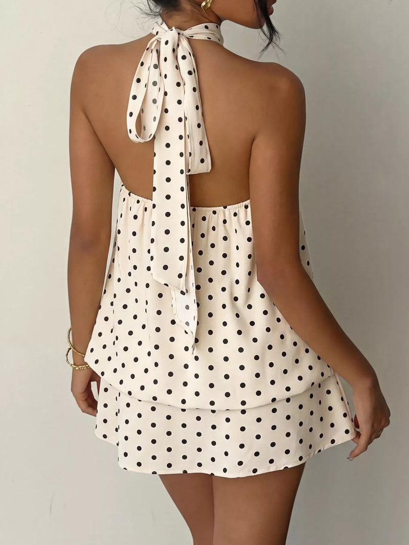 polka dot halter neck mini dress MISSGUIDED Halter Neck Polka Dot Mini Dress With Cross Front Detail And Smocked Back For Summer Party Occasions,L