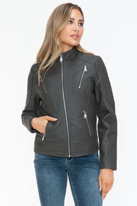 Hazel Blues® |  Snobbish Faux Leather Zip Up Mock Neck Jacket