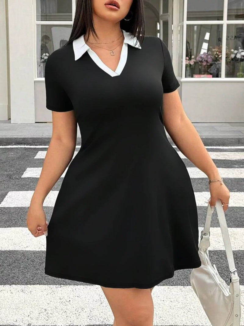Hazel Blues | Contrast Collar Bodycon Mini Dress Black / 0XL Hazel Blues | Contrast Collar Bodycon Mini Dress Black / 0XL