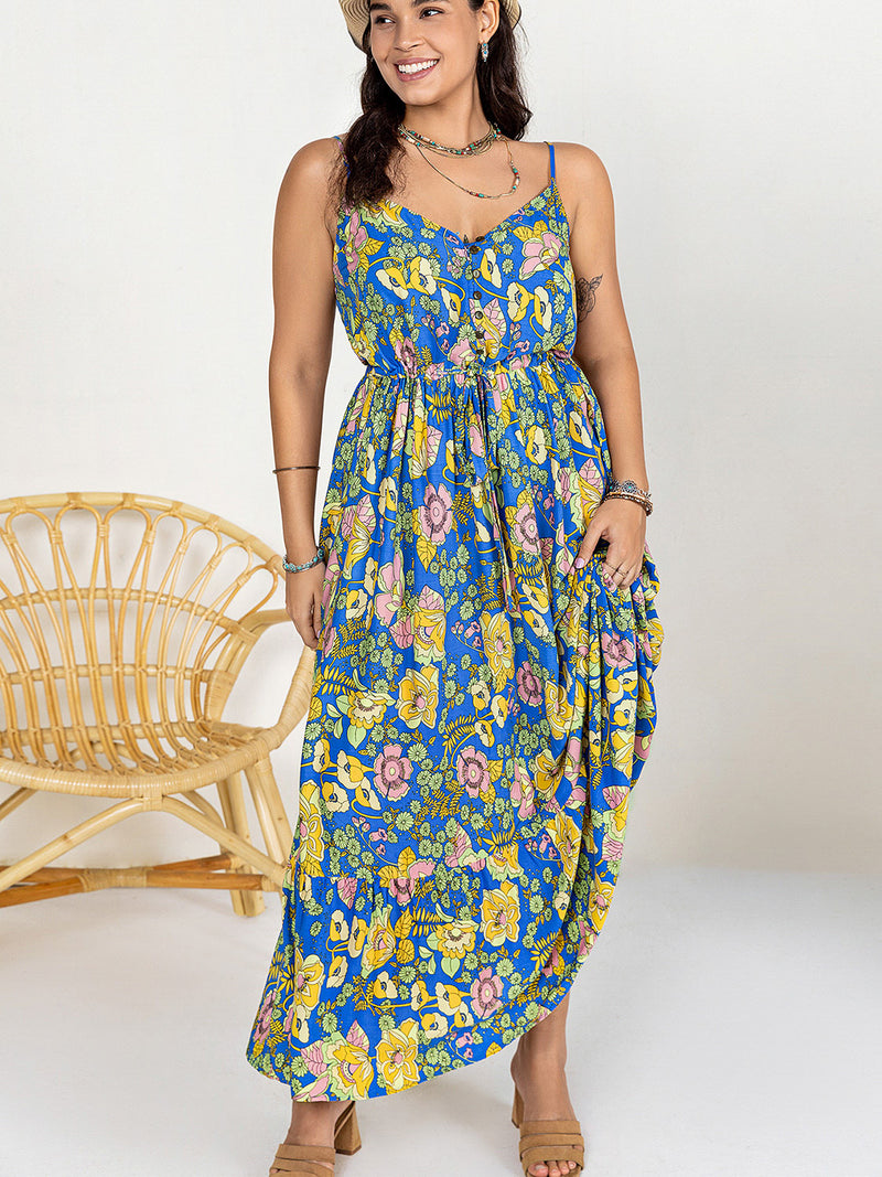 Hazel Blues® |  Drawstring Ruffle Hem Maxi Dress