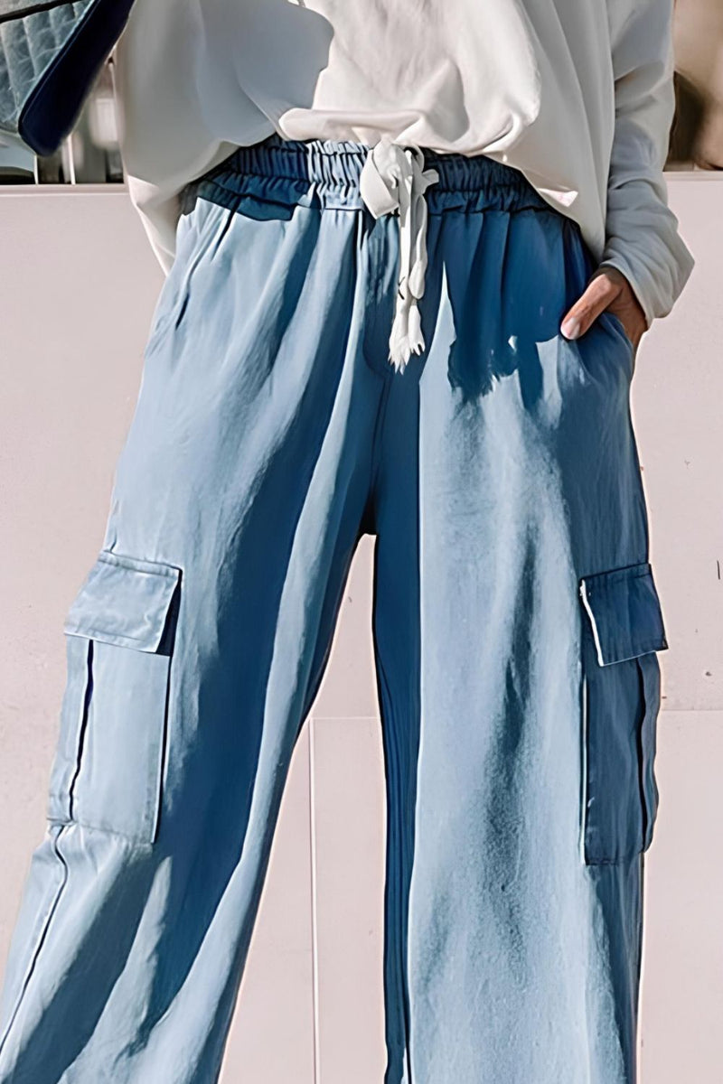 Hazel Blues® |  Drawstring Cargo Pocket Wide Leg Jeans