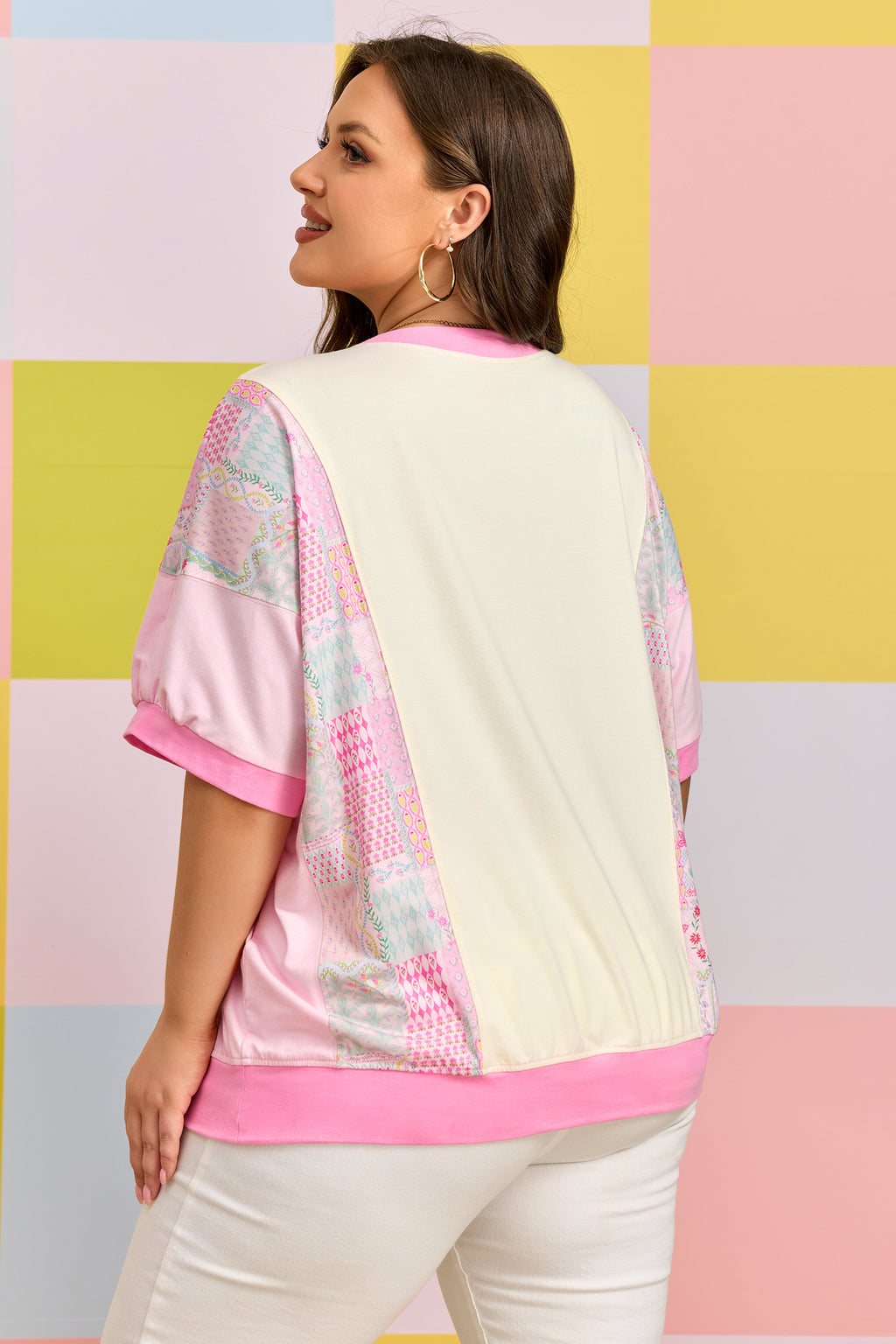 Floral Patchwork Short Sleeve Patch Embroidery Cotton T-Shirt | Floral Embroidered Patchwork Tee