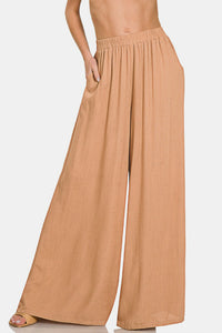 Hazel Blues® |  Zenana Pleated Linen Blend Wide Leg Pants