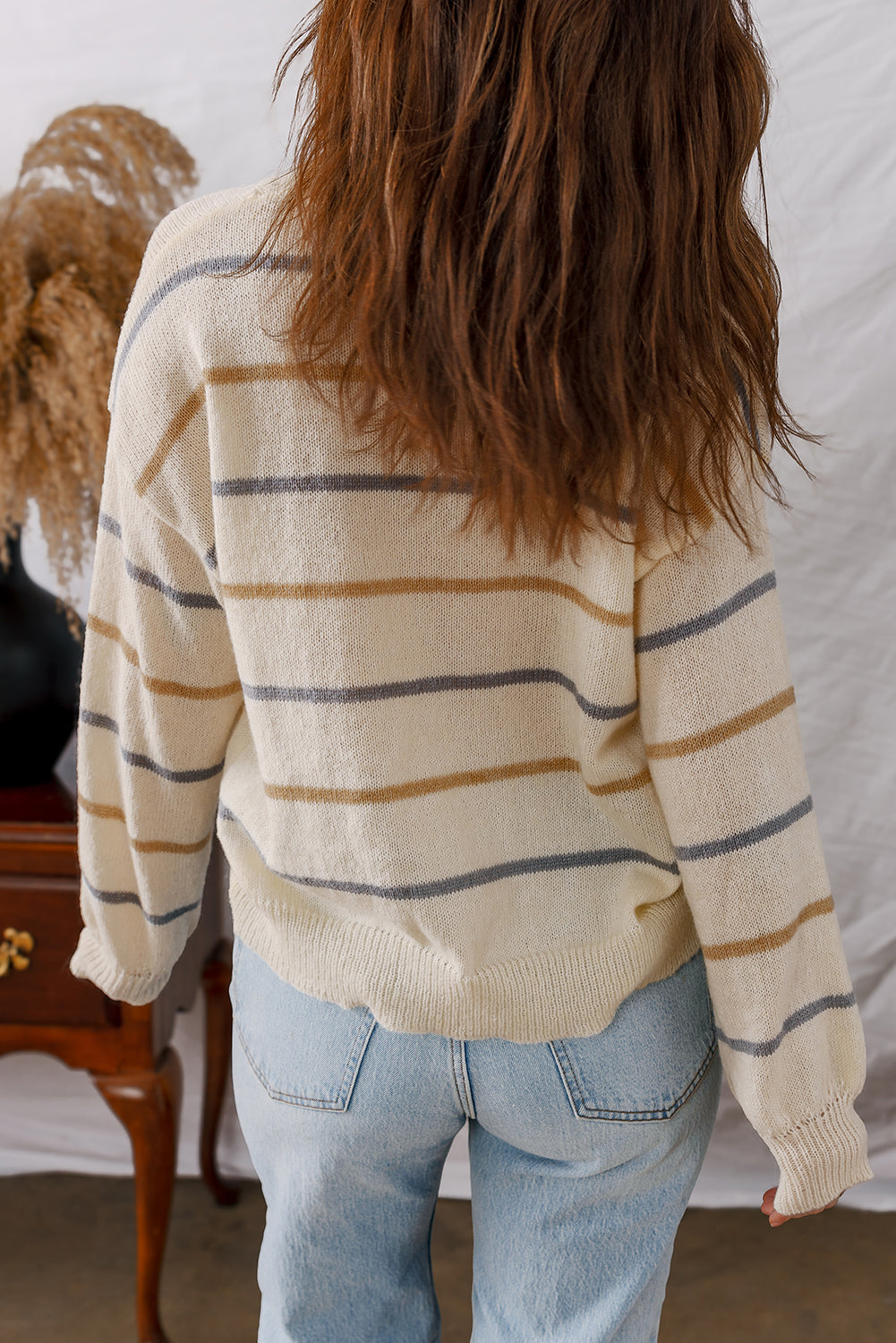Hazel Blues® |  Multicolour Striped Ribbed Edge Drop Shoulder Sweater