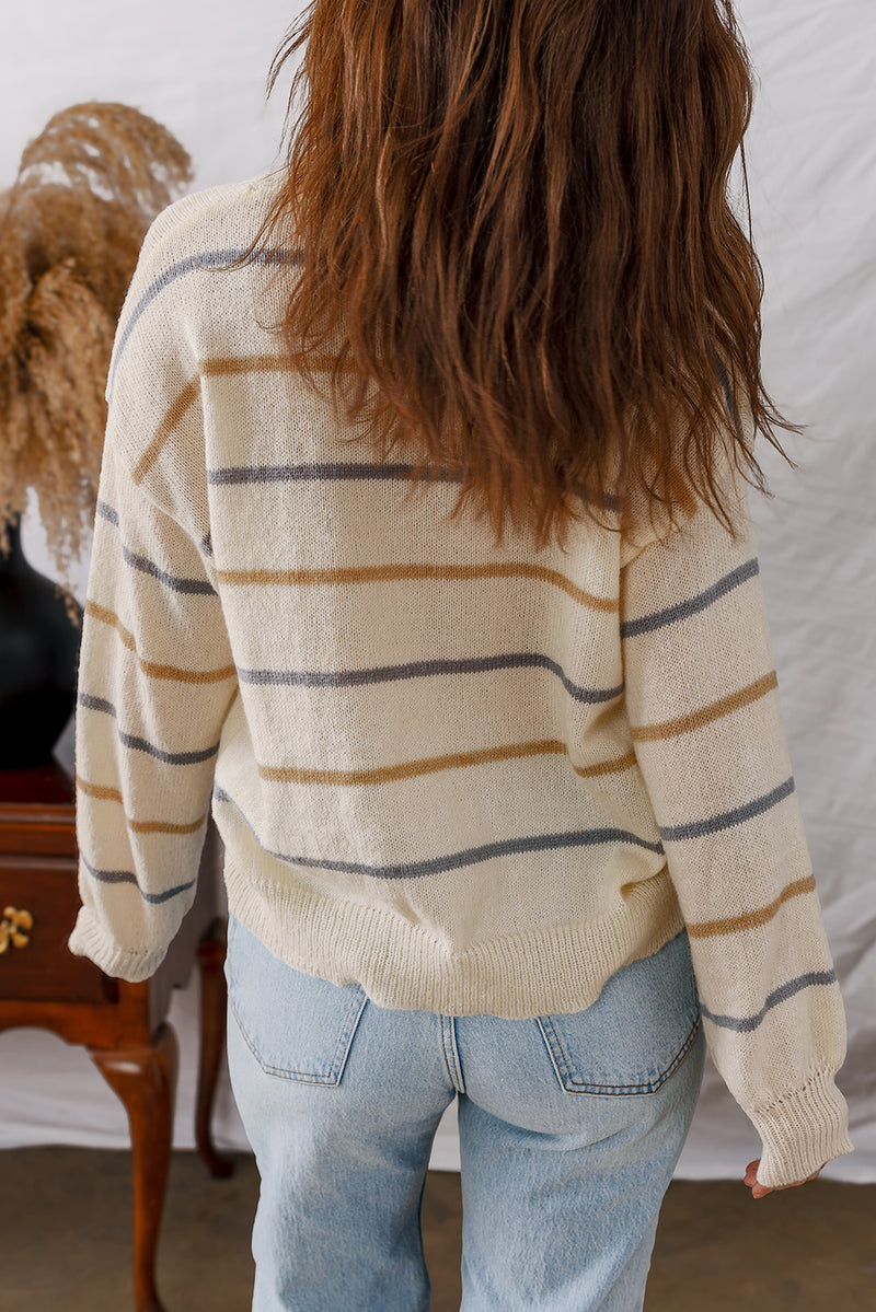 Hazel Blues® |  Multicolour Striped Ribbed Edge Drop Shoulder Sweater