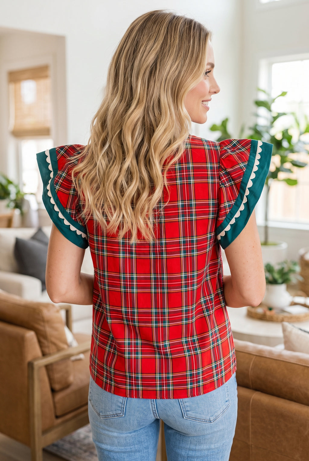 Modern Muse Plaid V-Neck Blouse