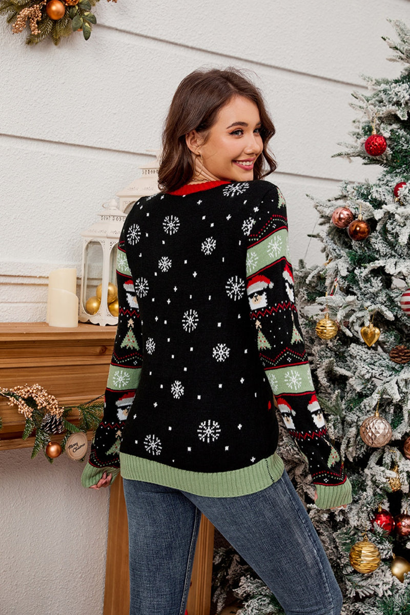 Hazel Blues® |  Contrast Christmas Pattern Round Neck Sweater