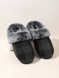 Hazel Blues® |  Plaid Furry Round Toe Flat Slippers