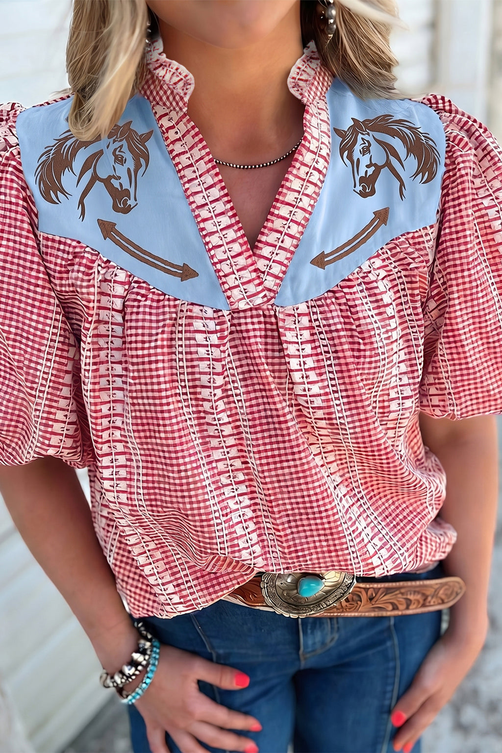 Hazel Blues® |  Cowgirl Charm Blouse | Western Gingham Blouse
