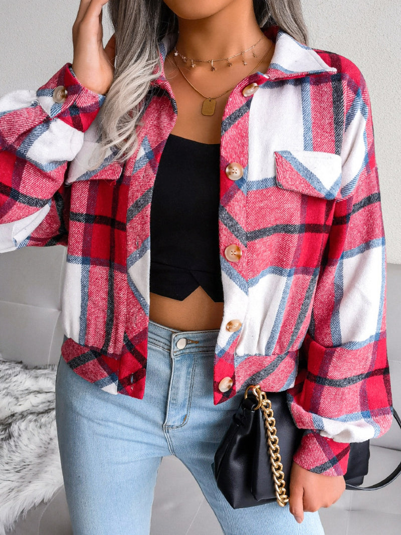 Hazel Blues® |  Plaid Collared Neck Long Sleeve Jacket