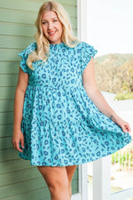 Hazel Blues® | Ruffled Leopard Cap Sleeve Mini Dress