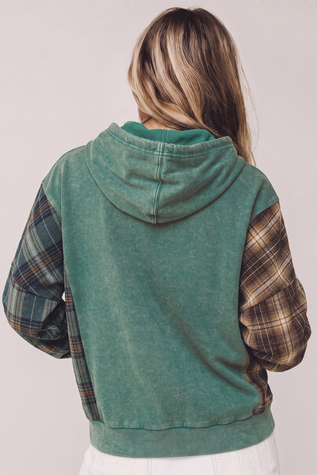 Hadley Mae Green Plaid Color-Block Hoodie