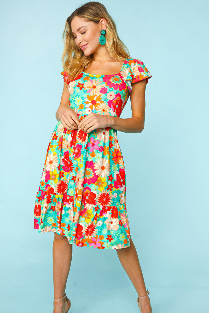 Hazel Blues® |  Haptics Floral Square Neck Short Sleeve Dress
