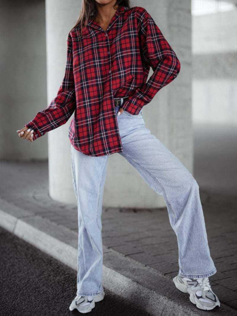 Hazel Blues® |  Plaid Collared Neck Long Sleeve Shirt