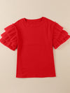 Hazel Blues® |  Ruffled Round Neck Short Sleeve Blouse