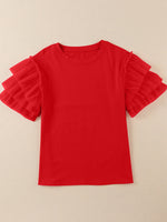 Hazel Blues® |  Ruffled Round Neck Short Sleeve Blouse