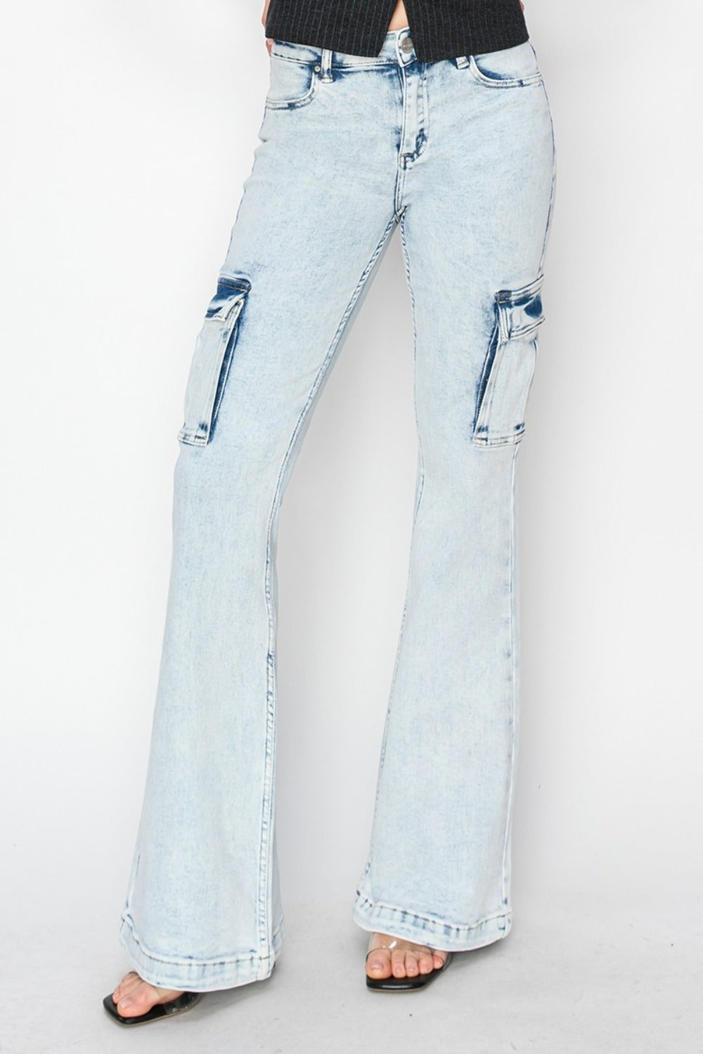 Hazel Blues® |  RISEN High Rise Cargo Flare Jeans