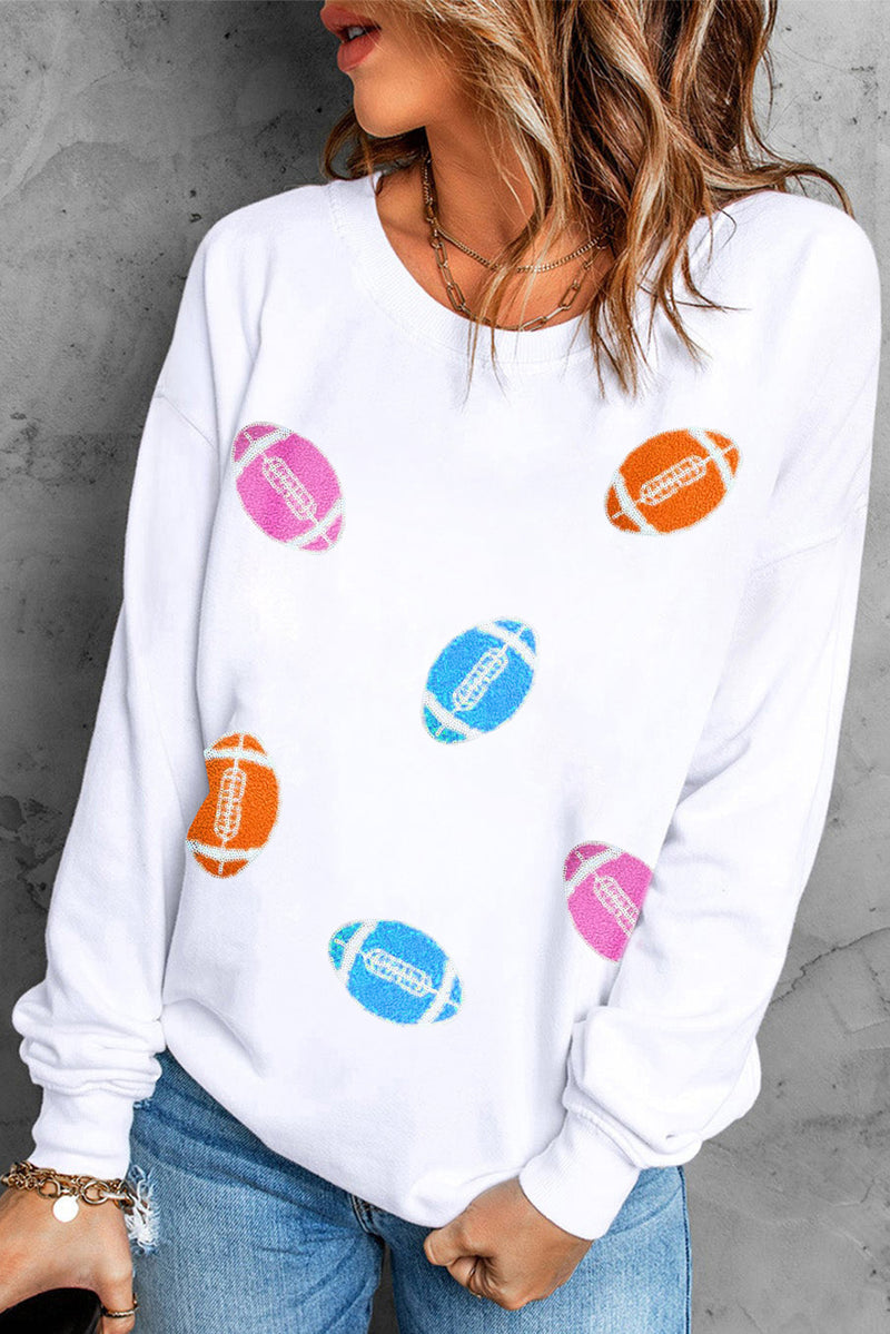 Hazel Blues® |  Football Round Neck Long Sleeve Sweatshirt