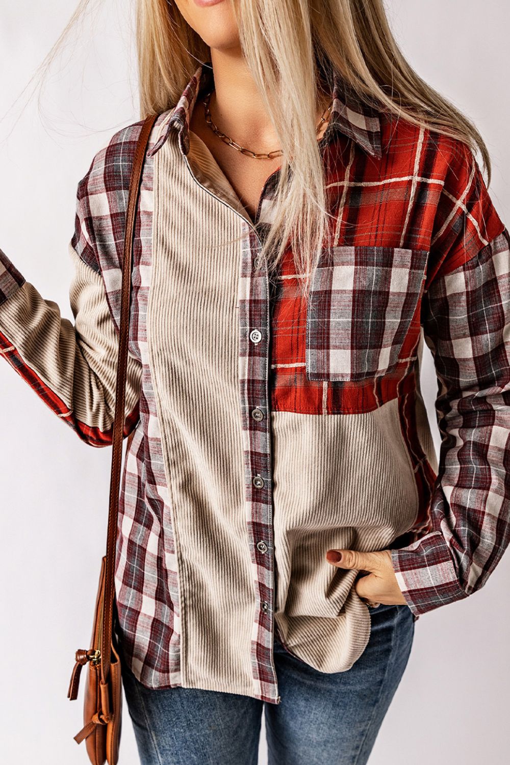 Hazel Blues® |  Plaid Patchwork Collared Neck Shacket