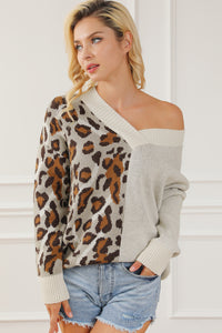 Hazel Blues® |  Leopard V Neck Drop Shoulder Sweater