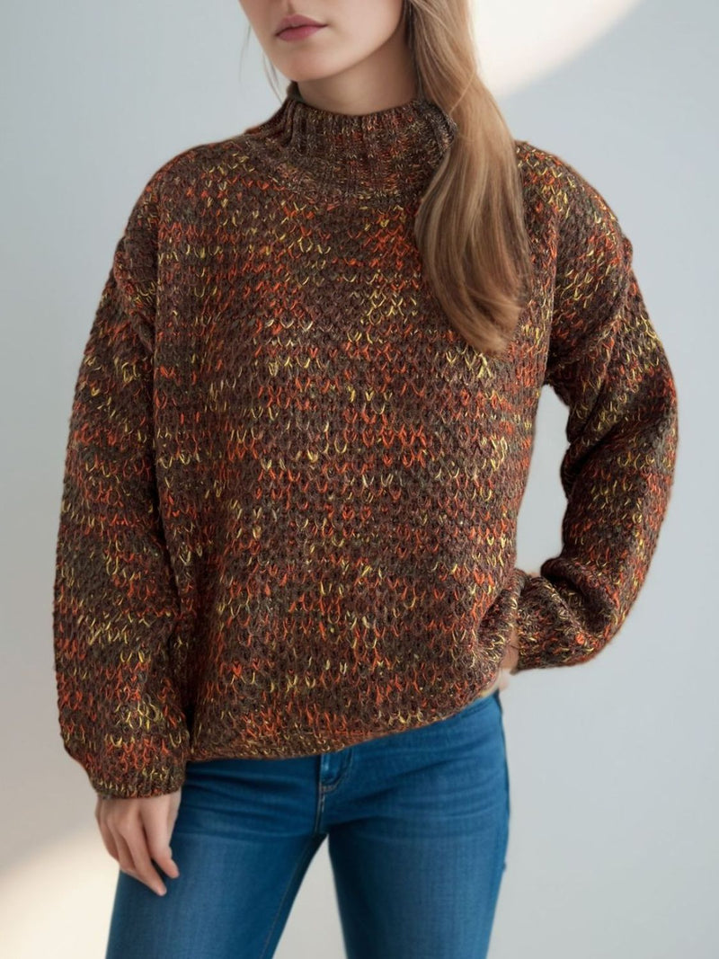 Hazel Blues® |  Heathered Turtleneck Dropped Shoulder Sweater