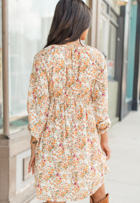 Hazel Blues® |  Printed V-Neck Balloon Sleeve Mini Dress