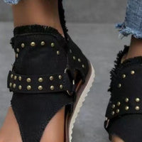 Hazel Blues® |  Studded Raw Hem Flat Sandals