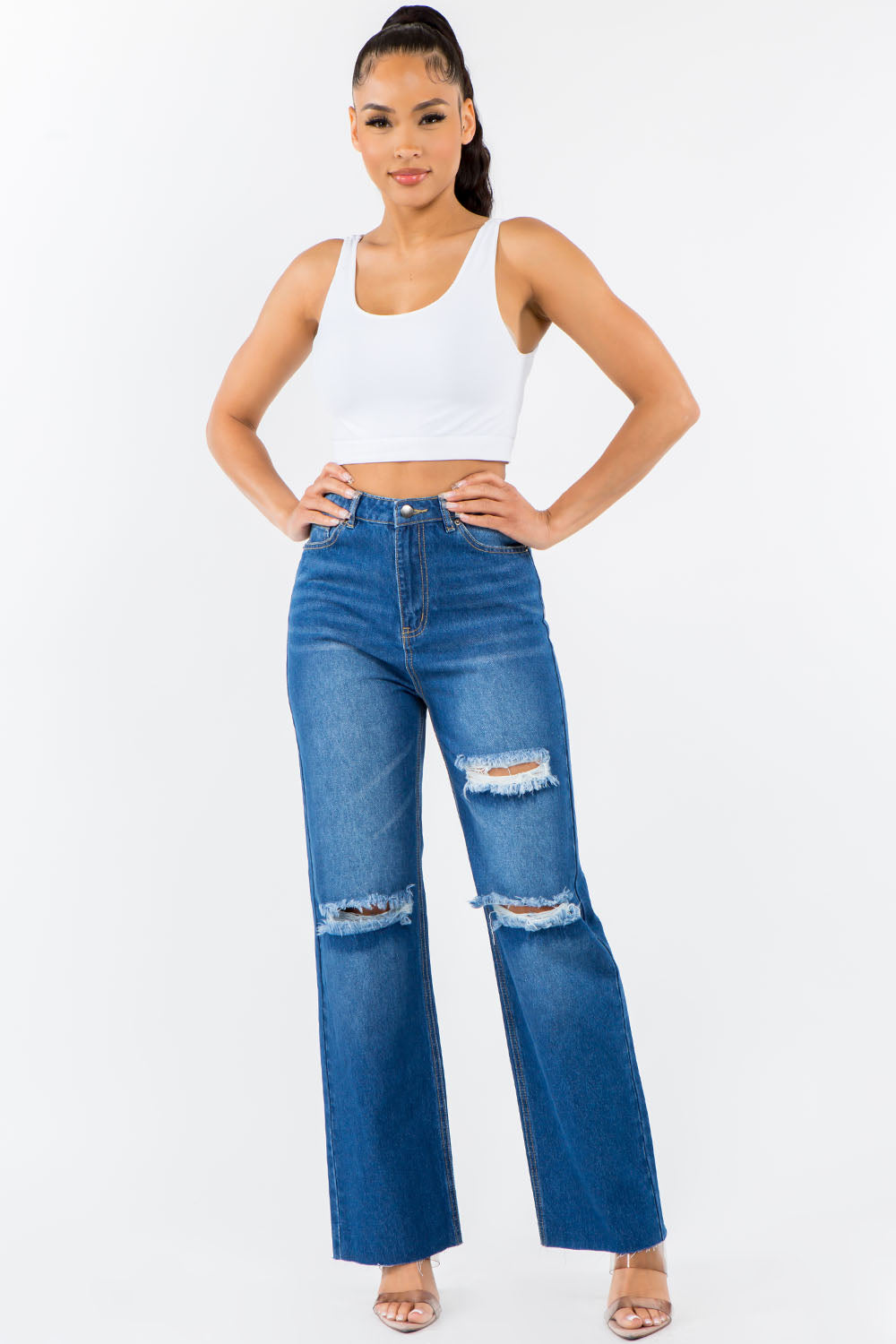 Hazel Blues® |  American Bazi High Waist Distressed Wide Leg Jeans