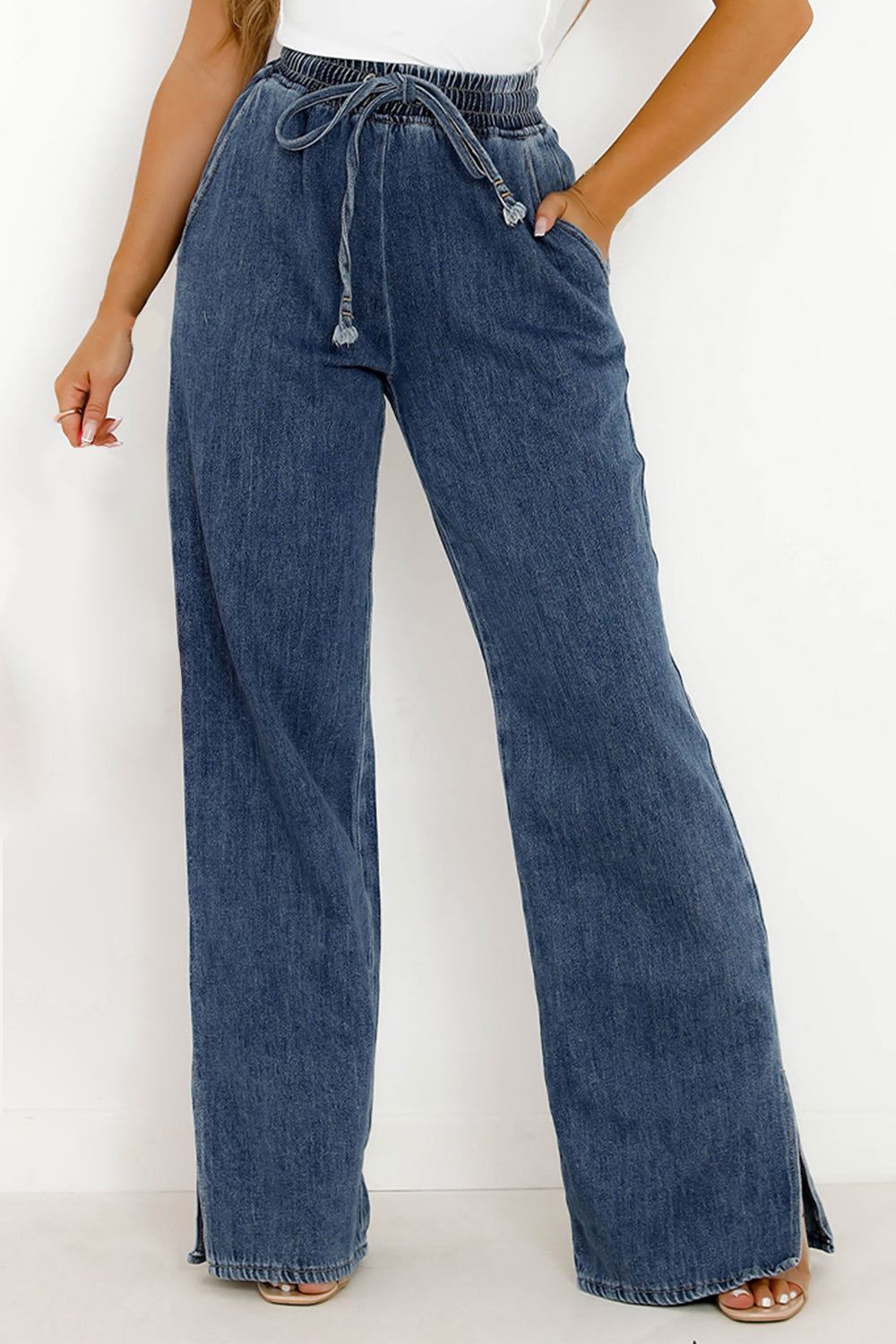 Hazel Blues® |  Slit Wide Leg Jeans with Pockets