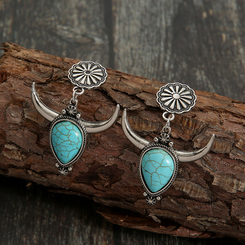 Hazel Blues® |  Artificial Turquoise Alloy Cow Head Earrings