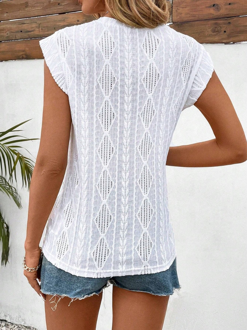 Hazel Blues® |  Openwork Round Neck Cap Sleeve Top