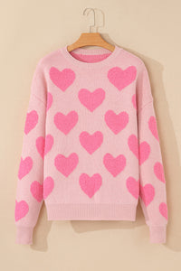 Hazel Blues® |  Valentine's Day Heart Jacquard Round Neck Sweater