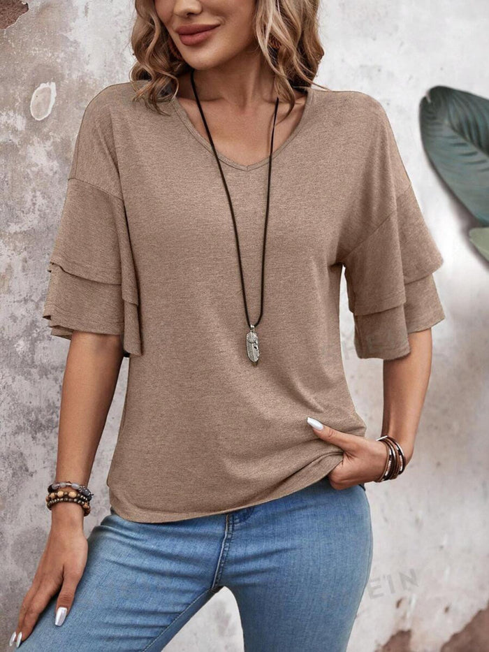 Hazel Blues® |  V-Neck Half Sleeve Blouse