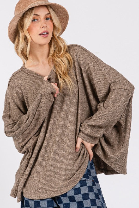 Hazel Blues® |  SAGE + FIG Round Neck Batwing Sleeve Oversize Top