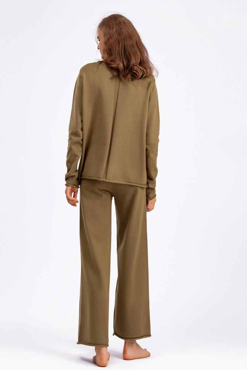 Hazel Blues® |  Basic Bae Rolled Round Neck Top and Pants Sweater Set