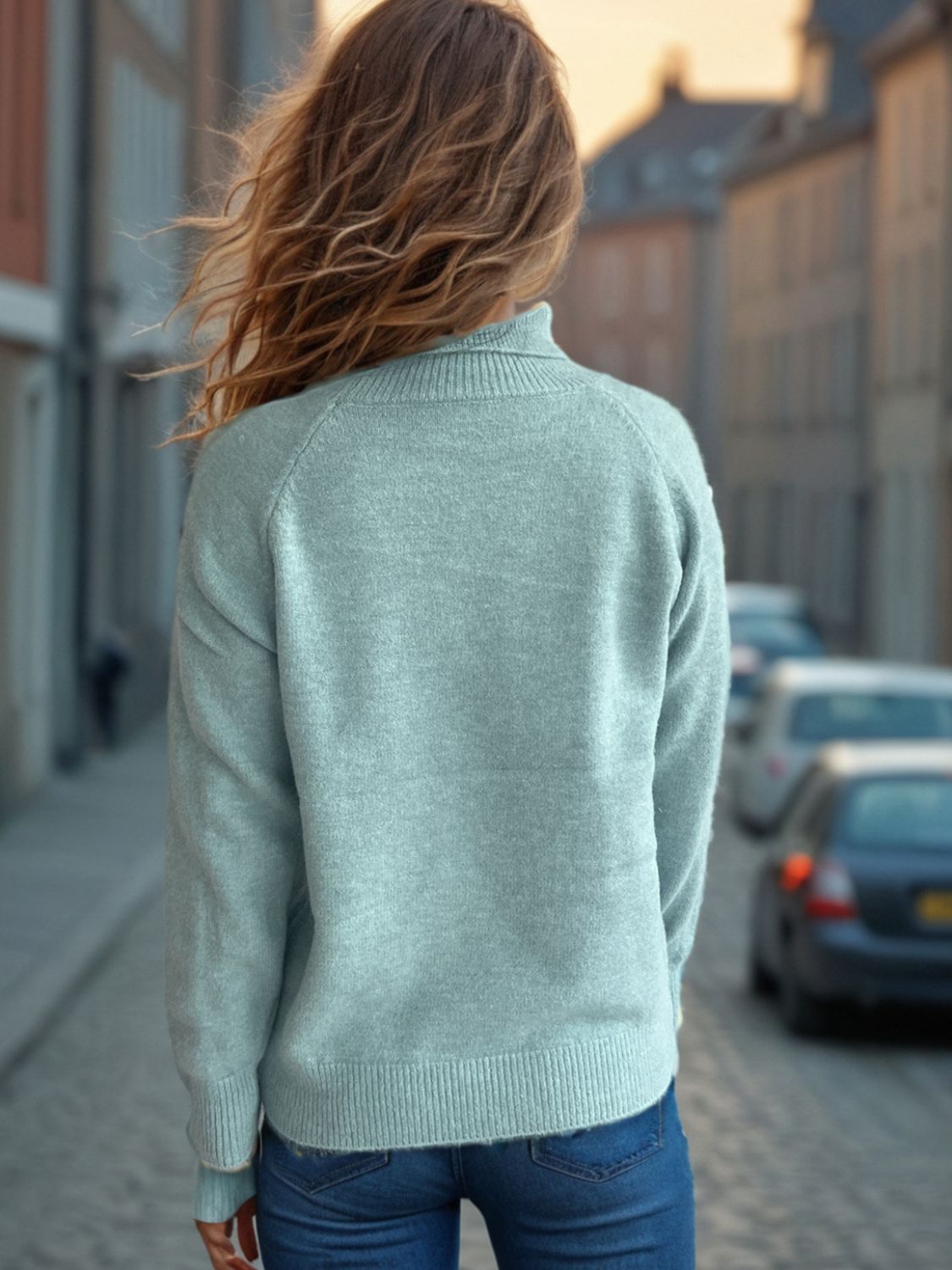 Hazel Blues® |  Solid Color Turtleneck Long Sleeve Sweater