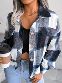 Hazel Blues® |  Plaid Collared Neck Long Sleeve Jacket