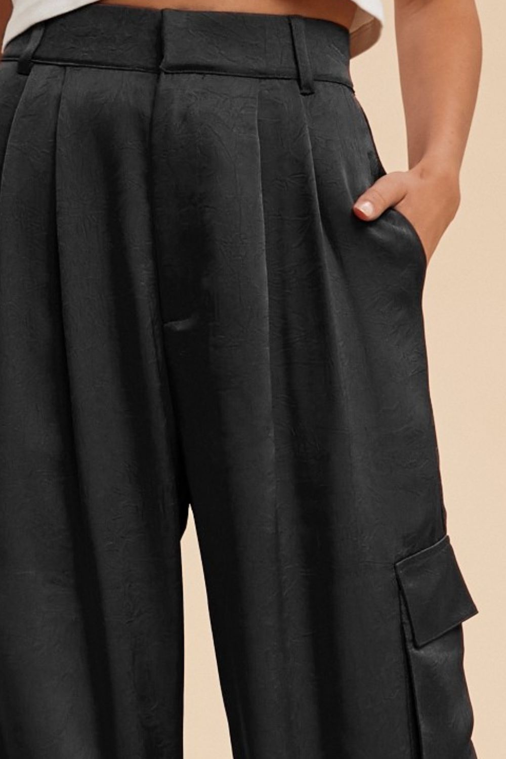 Hazel Blues® |  Annie Wear Wide Leg Cargo Satin Pants