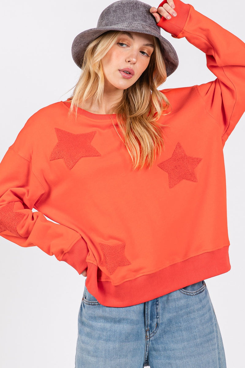 Hazel Blues® |  SAGE + FIG Star Patch Long Sleeve Sweatshirt