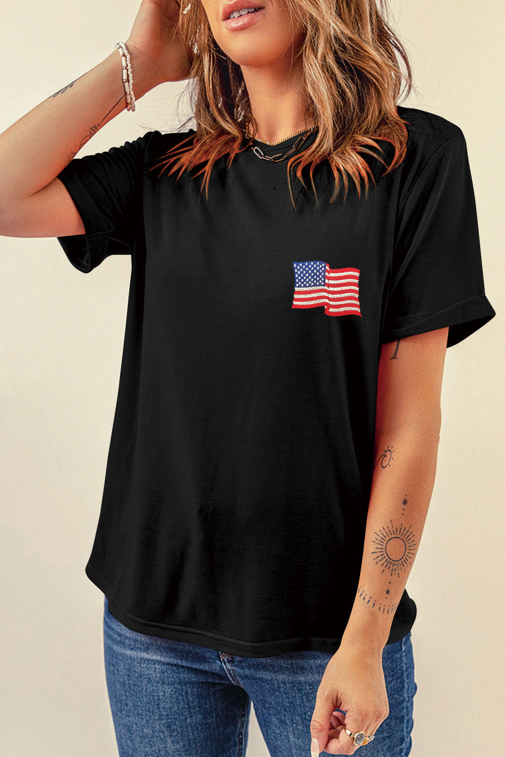 Hazel Blues® |  US Flag Round Neck Short Sleeve T-Shirt