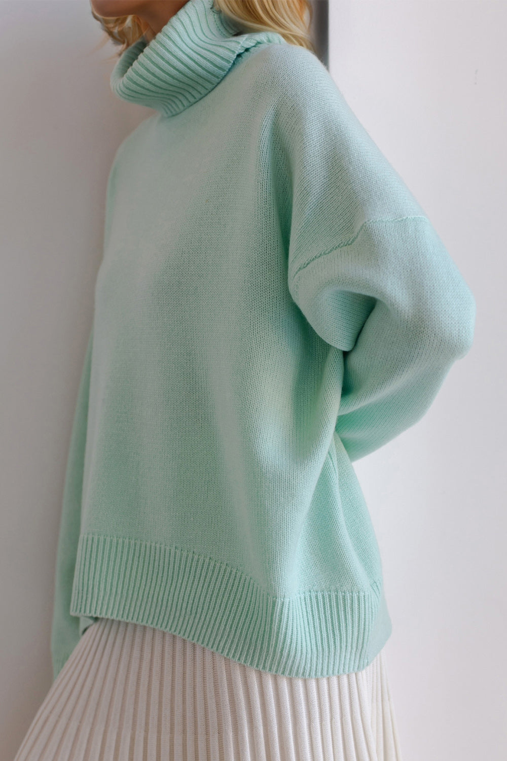 Hazel Blues® |  Basic Bae Turtleneck Dropped Shoulder Long Sleeve Sweater