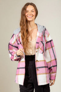 Hazel Blues® |  Drawstring Plaid Dropped Shoulder Hooded Shacket